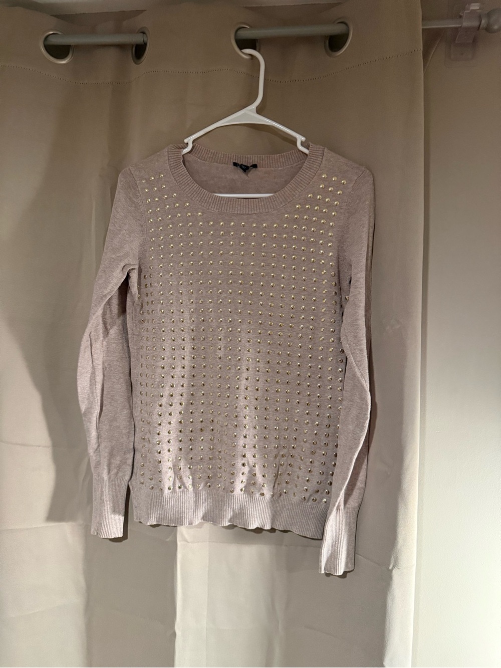 Express Tan Crewneck Sweater with Gold Studs Sz S